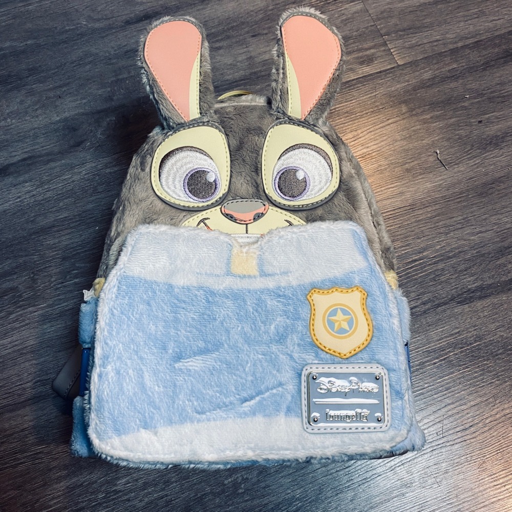 NWT Disney Parks Loungefly Zootopia Judy Hopps Plush Mini Backpack Grey Blue